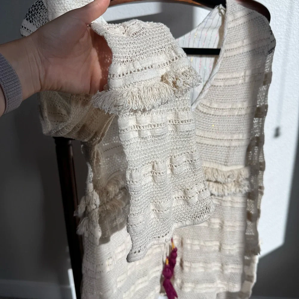 ZARA Trafaluc Boho Crochet Bell Sleeve Top Cream Festival Peasant Style